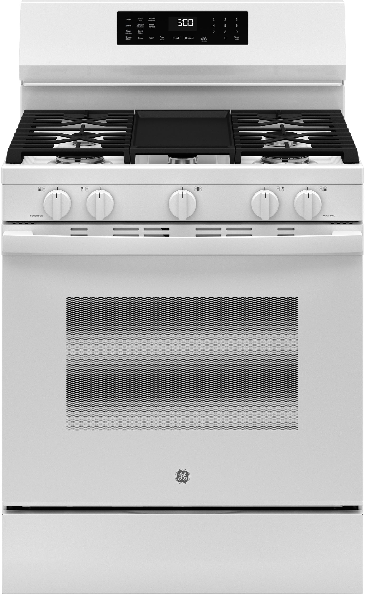 30 Inch Free Standing Gas Range 5 Burners Steam Clean Aluminum Griddle Single Oven: White