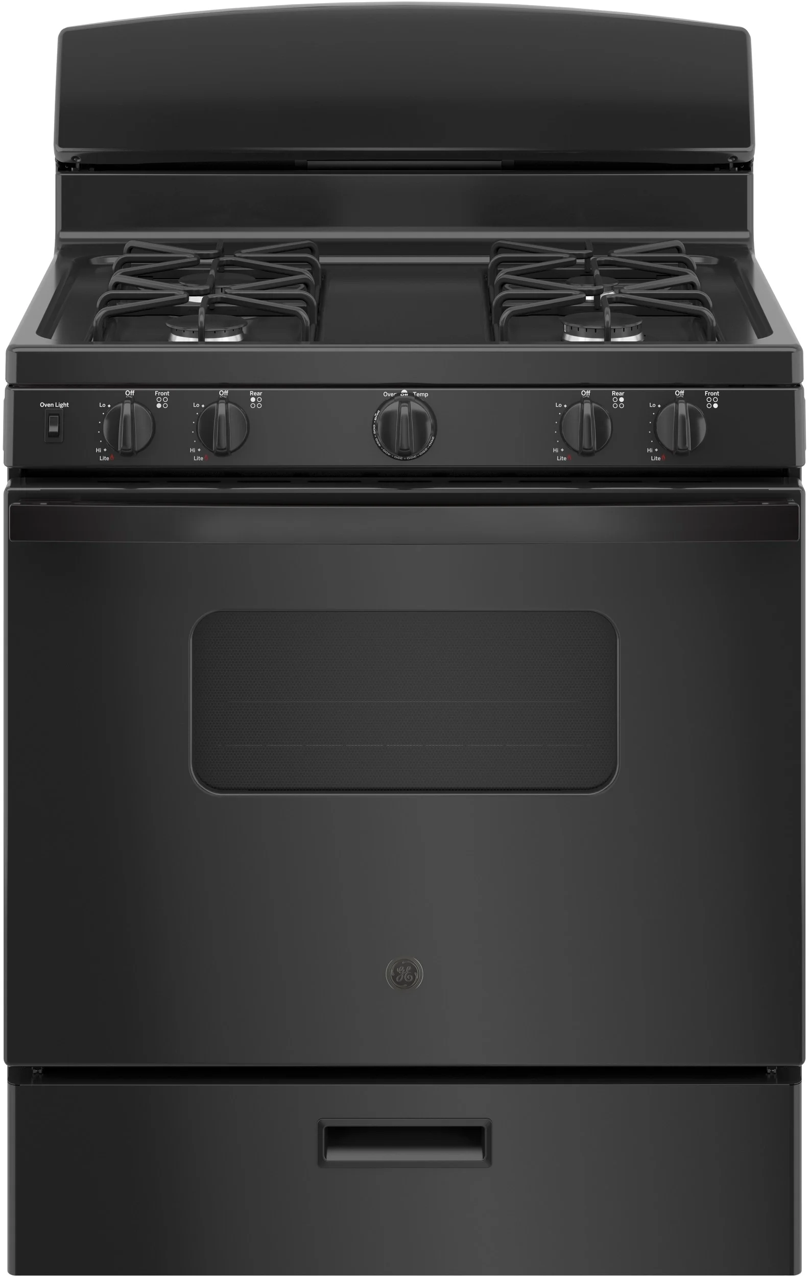 GE 30" Black Natural Gas Sealed Burner Range with Broiler Drawer