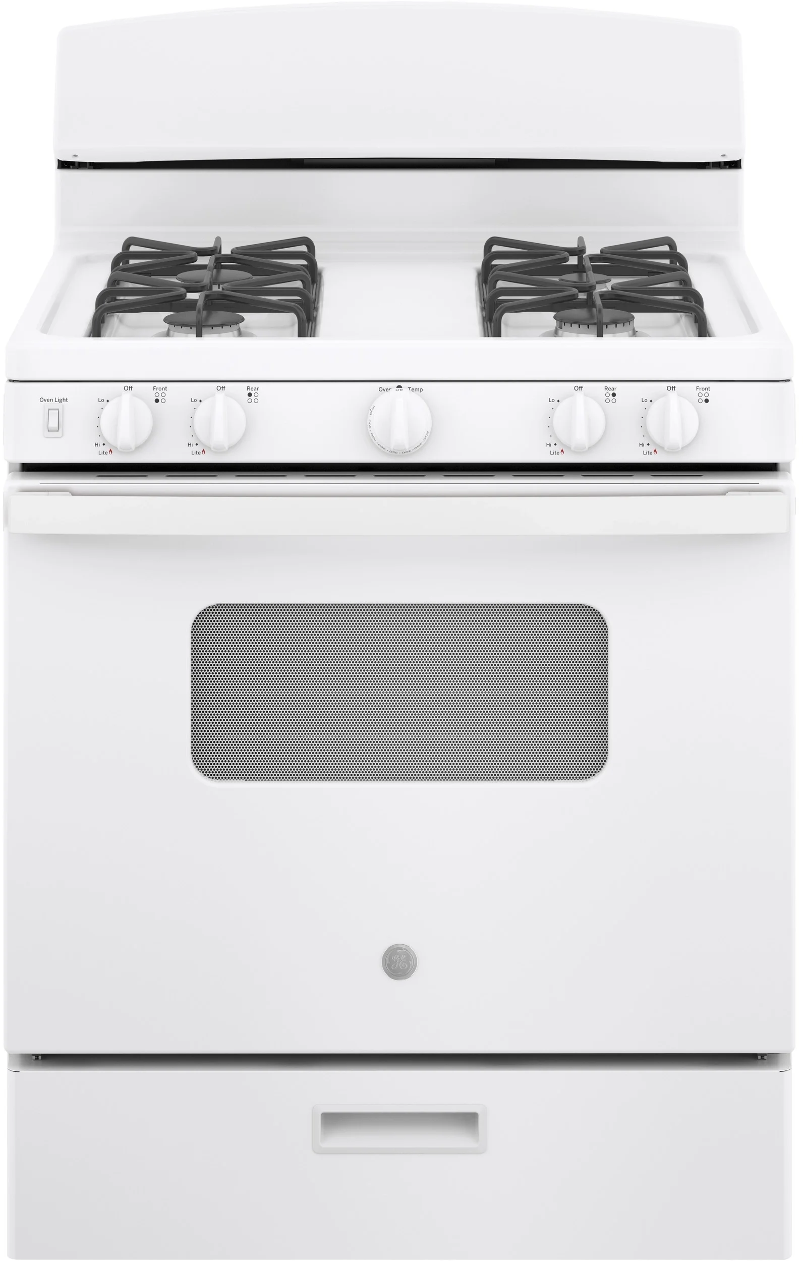 GE 30" White Natural Gas Sealed Burner Range with Broiler Drawer