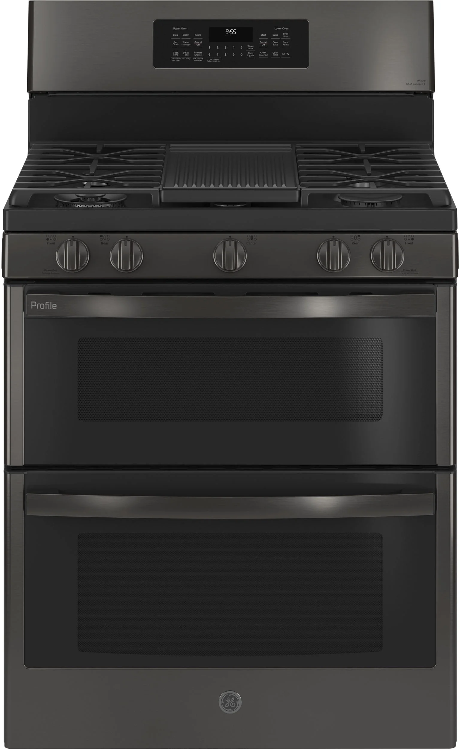 GE Profile PGB965BPTS 30 Inch Fingerprint Resistant Black Stainless Steel Gas Convection Double Oven Freestanding Range