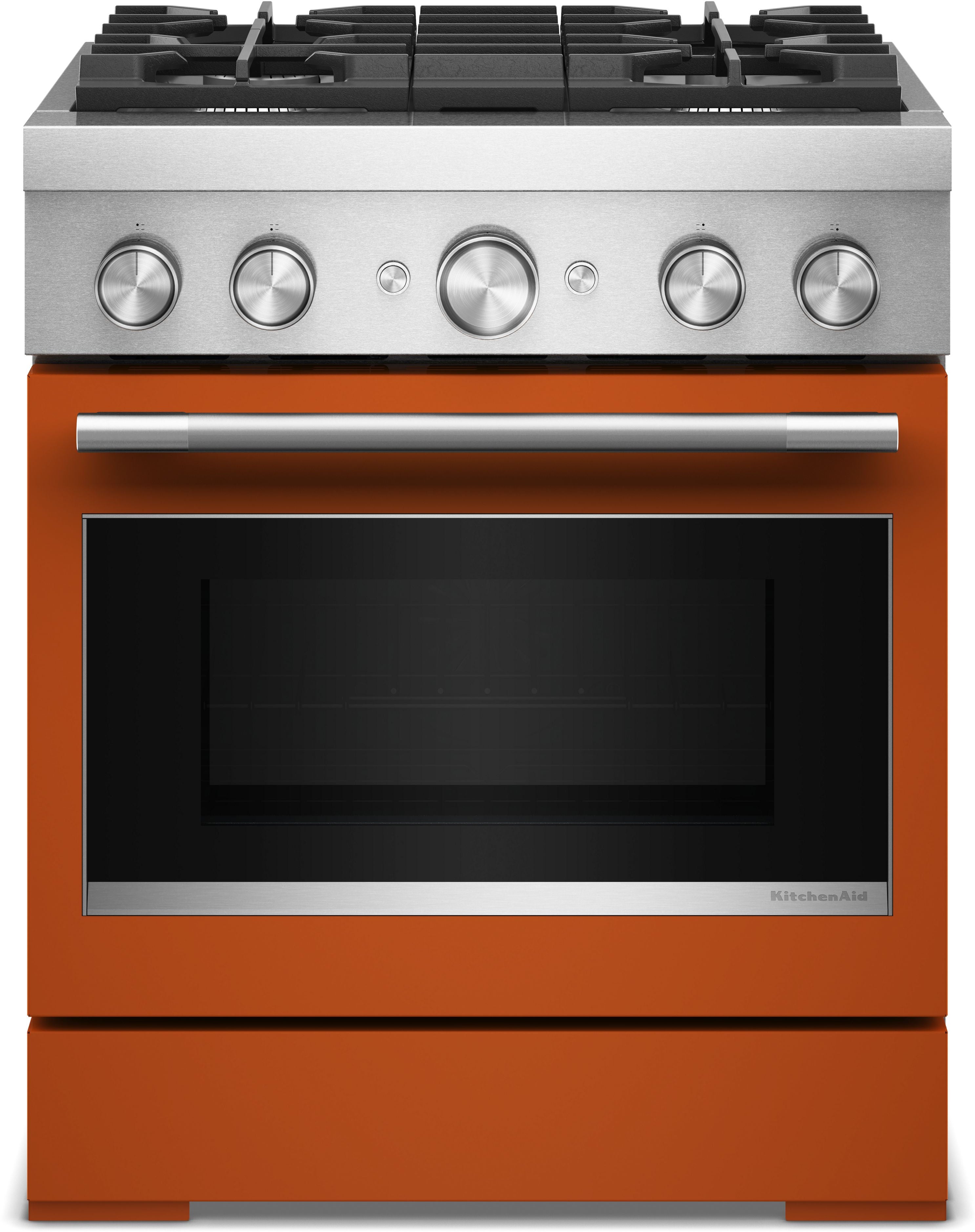 KitchenAid 30-Inch 4 Burner Commercial-Style Dual Fuel Range with No Preheat Air Fry Mode: Scorched Orange