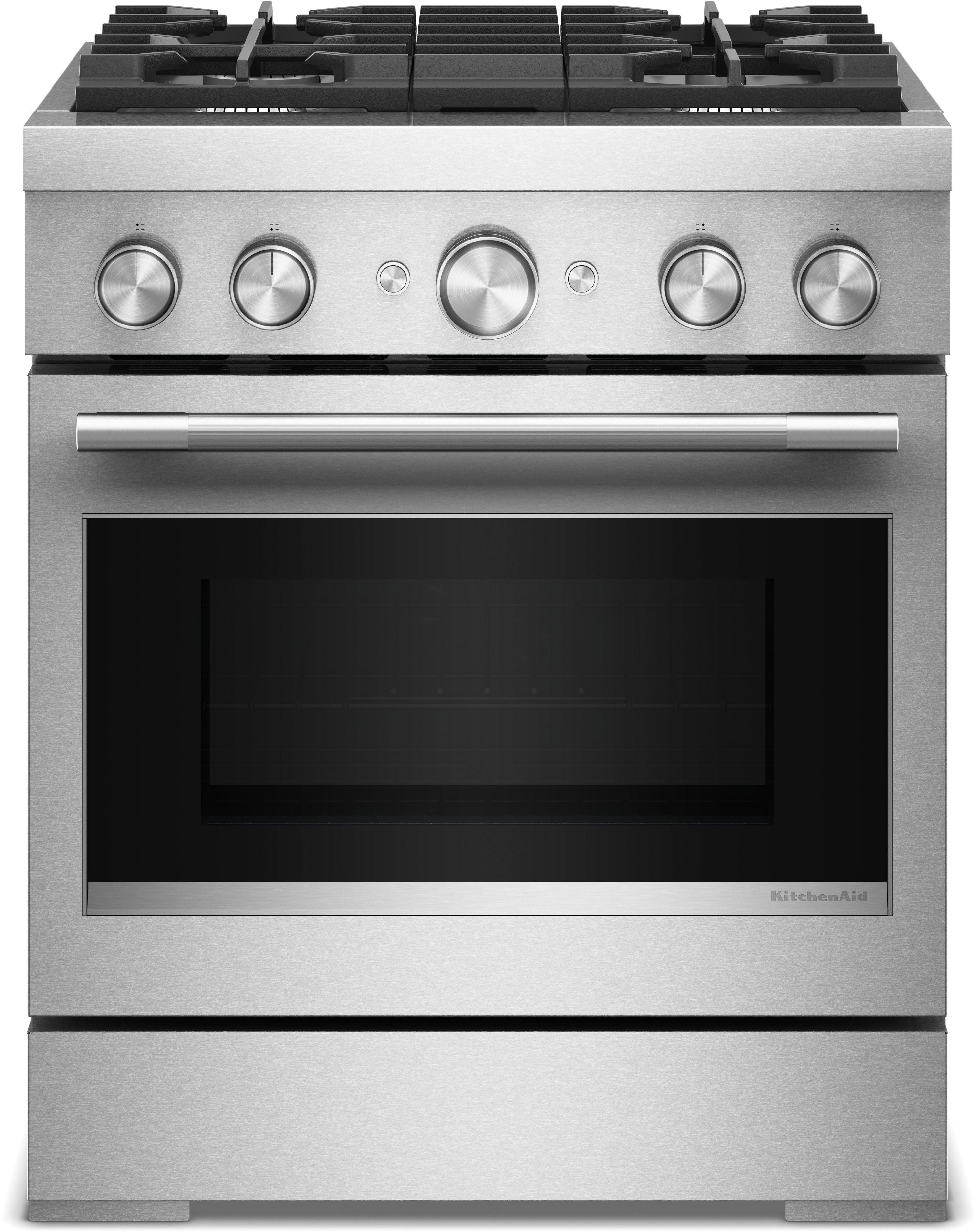 KitchenAid 30-Inch 4 Burner Commercial-Style Dual Fuel Range with No Preheat Air Fry Mode: Stainless Steel