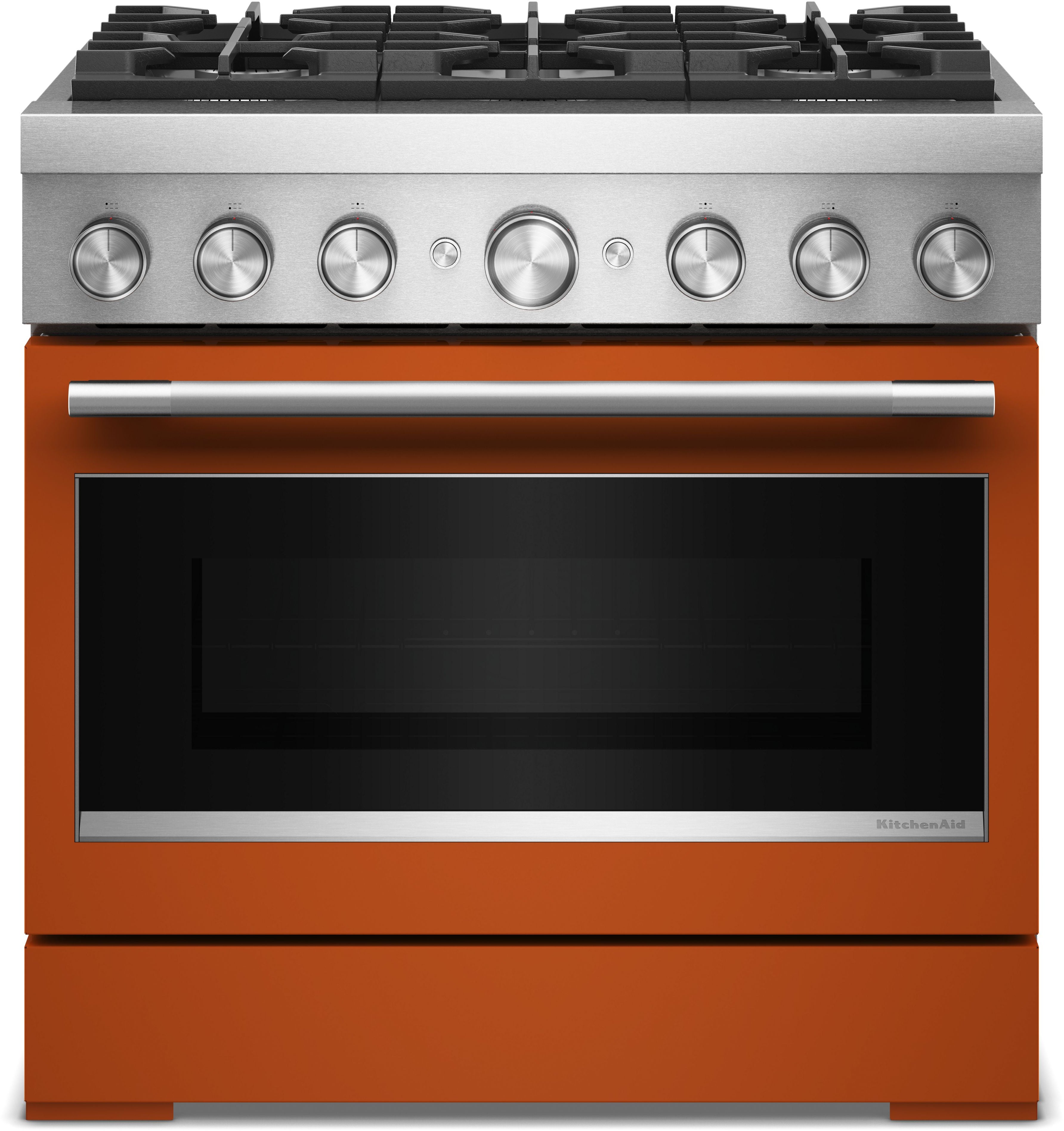 KitchenAid 36-Inch 6 Burner Commercial-Style Dual Fuel Range with No Preheat Air Fry Mode: Scorched Orange