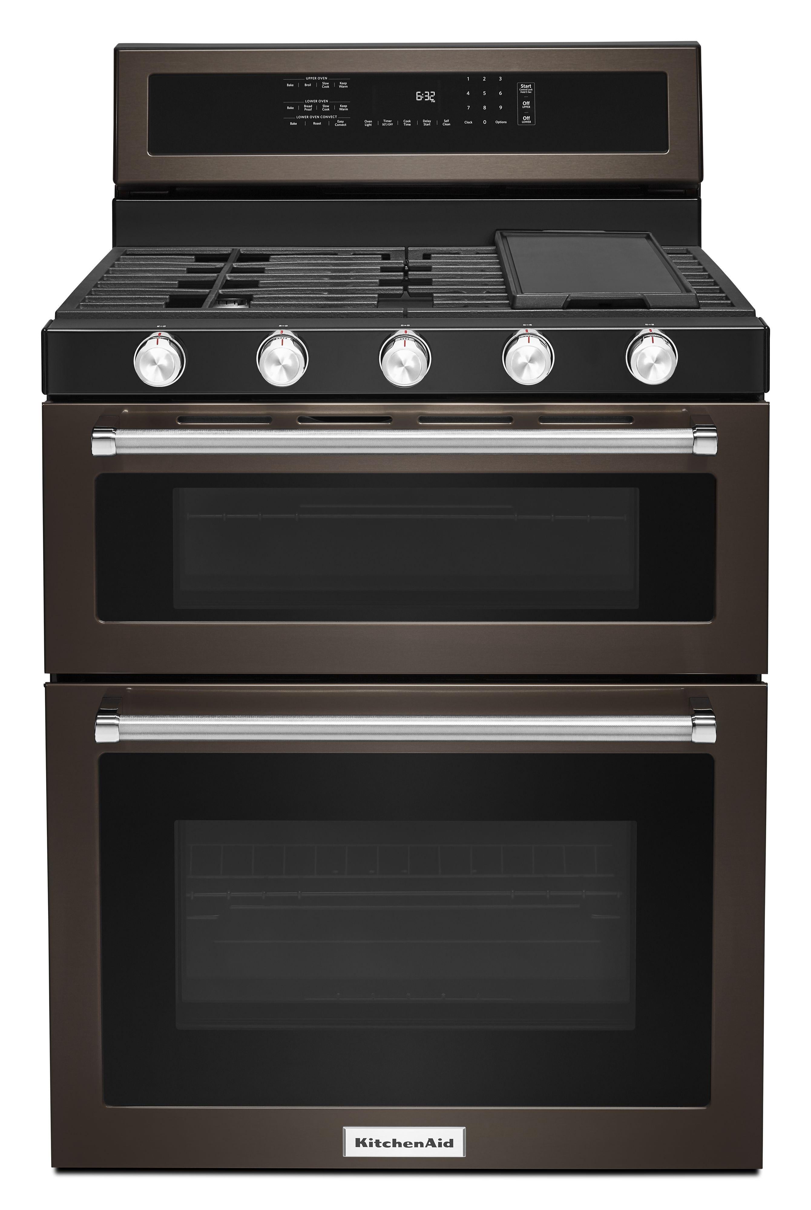 Kitchen Aid KitchenAid 30" Black Stainless Steel Freestanding Natural Gas Double Oven Range