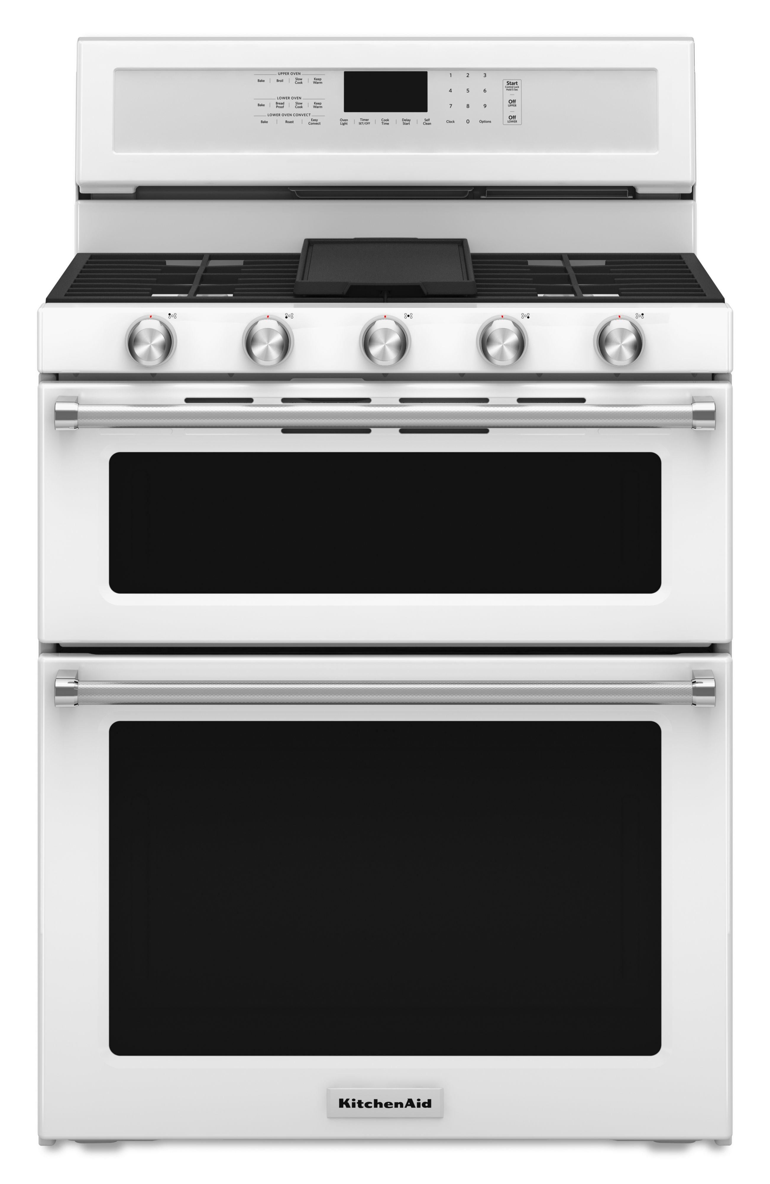 Kitchen Aid KitchenAid 30" White Freestanding Natural Gas Double Oven Range with Griddle - C