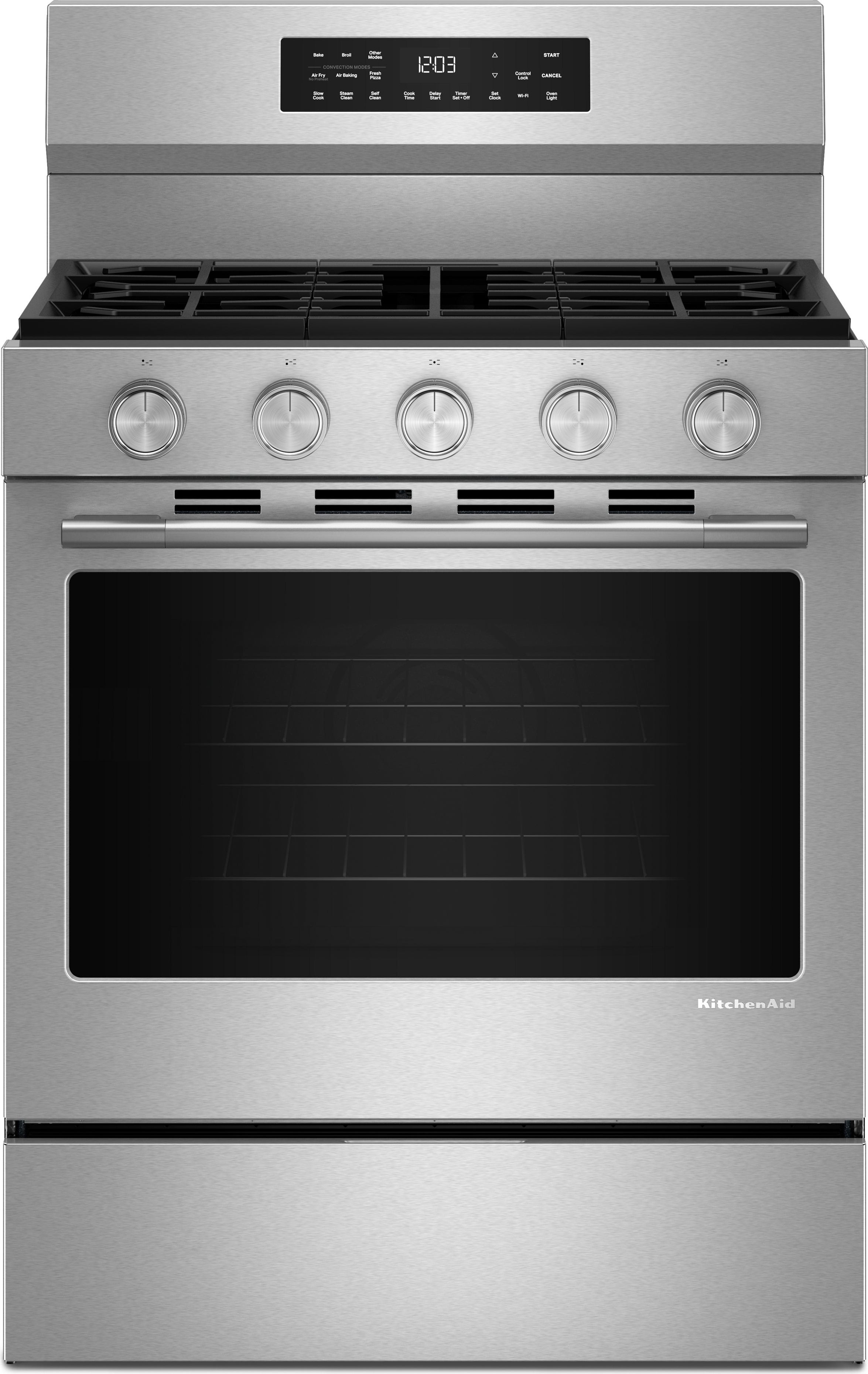 KitchenAid 30 inch 5.0 Cu. Ft. Smart Freestanding Gas Range with Convection Cooking Modes: Stainless Steel