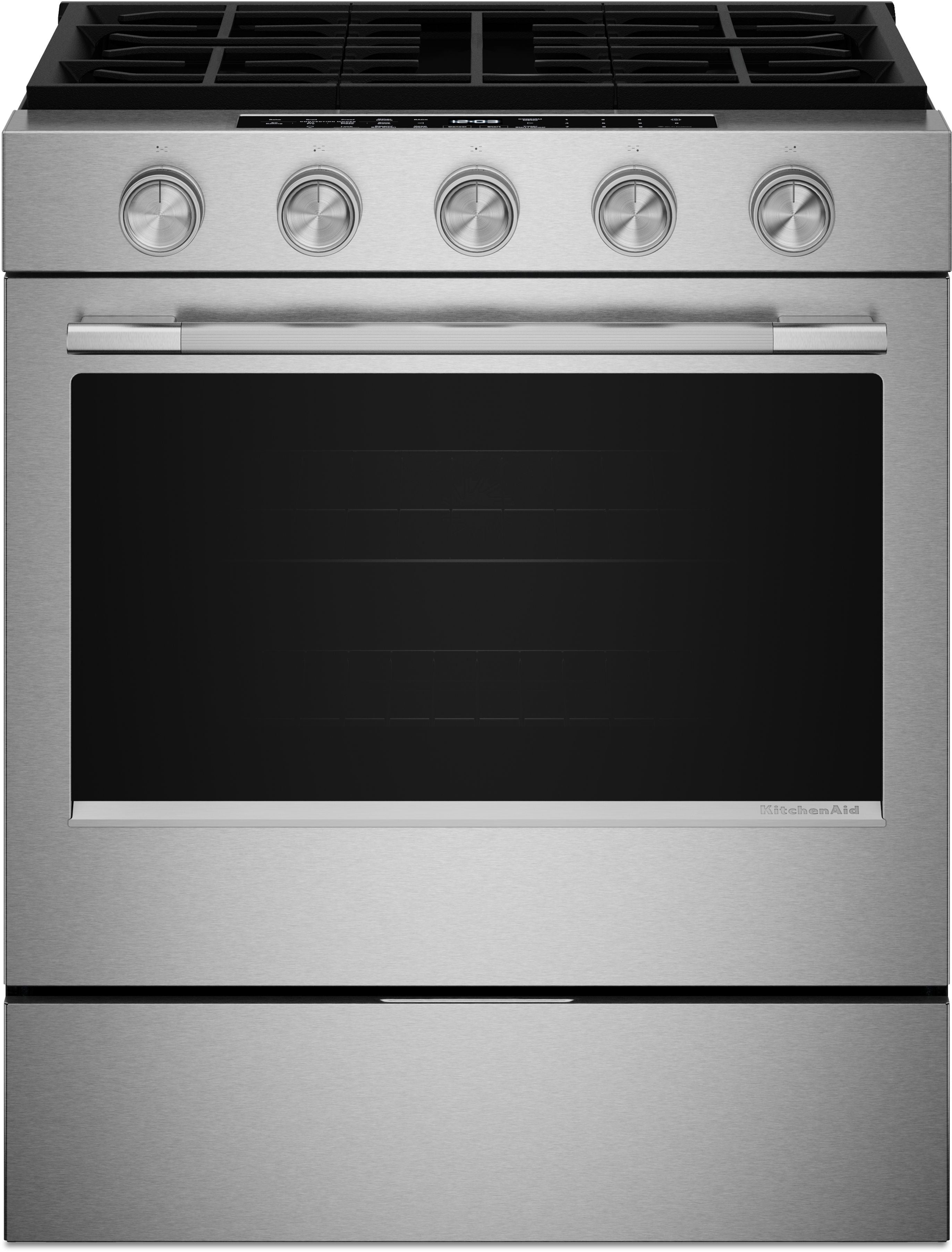 KitchenAid 5.0 Cu. Ft. Smart Slide-in Gas Range with Convection Cooking Modes: Stainless Steel