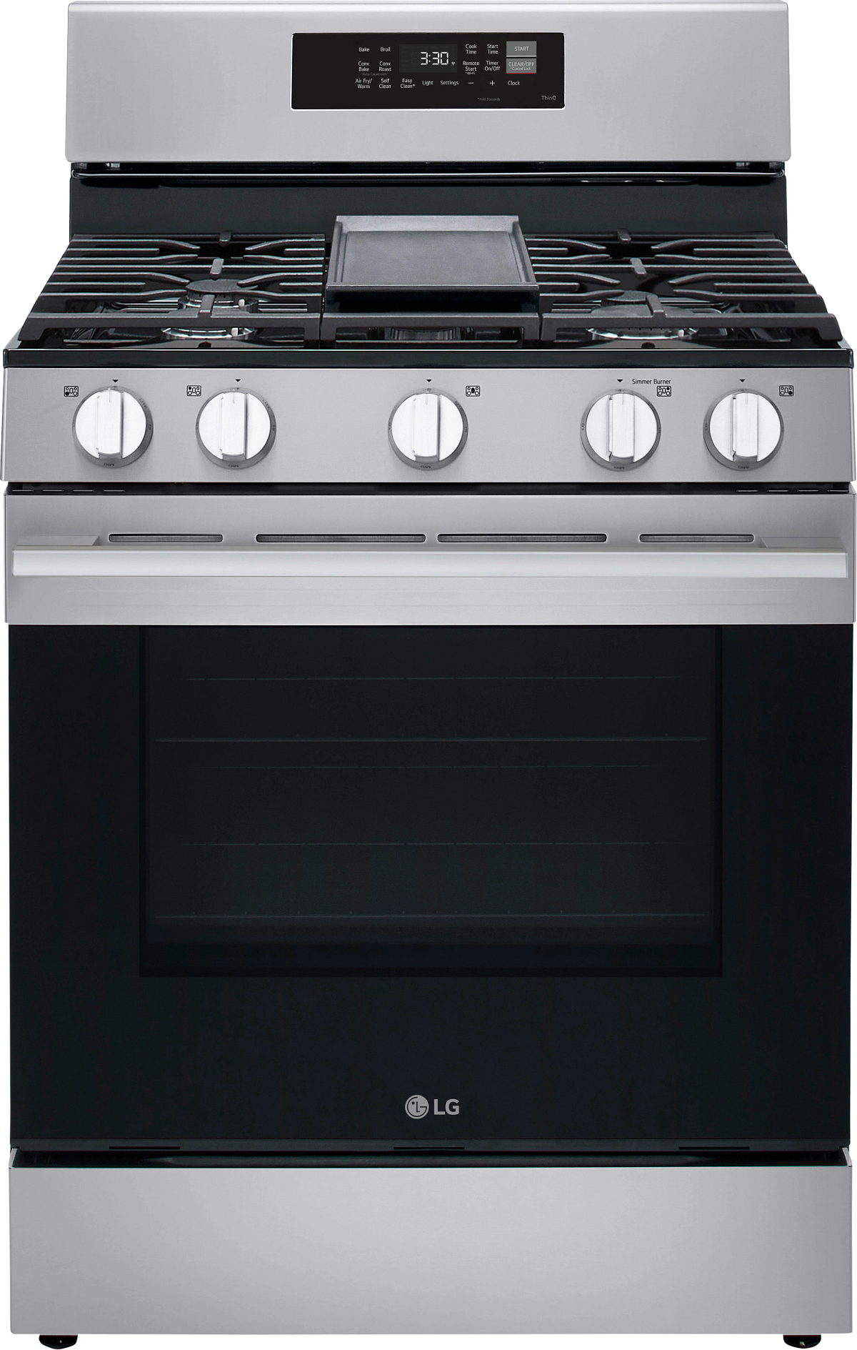 LG 30 Inch Smart Freestanding Smart Gas Range with 5 Sealed Burners, 6.3 Cu. Ft. Capacity, UltraHeat™ 20K BTU Burner, ProBake Convection®, Air Fry, EasyClean® + Self Clean, Storage Drawer, and Sabbath Mode: Stainless Steel