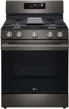 LG 30 Inch Smart Freestanding Smart Gas Range with 5 Sealed Burners, 6.3 Cu. Ft. Capacity, UltraHeat™ 20K BTU Burner, ProBake Convection®, Air Fry, EasyClean® + Self Clean, Storage Drawer, and Sabbath Mode: Black Stainless Steel