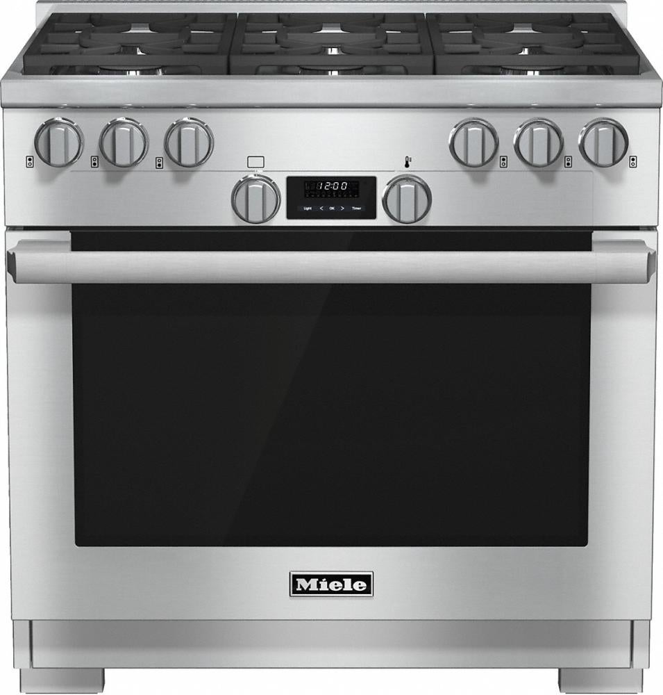 Miele 36 Inch Gas Range with 6 M Pro Dual Stacked Sealed Burners: Clean Touch Steel, Natural Gas