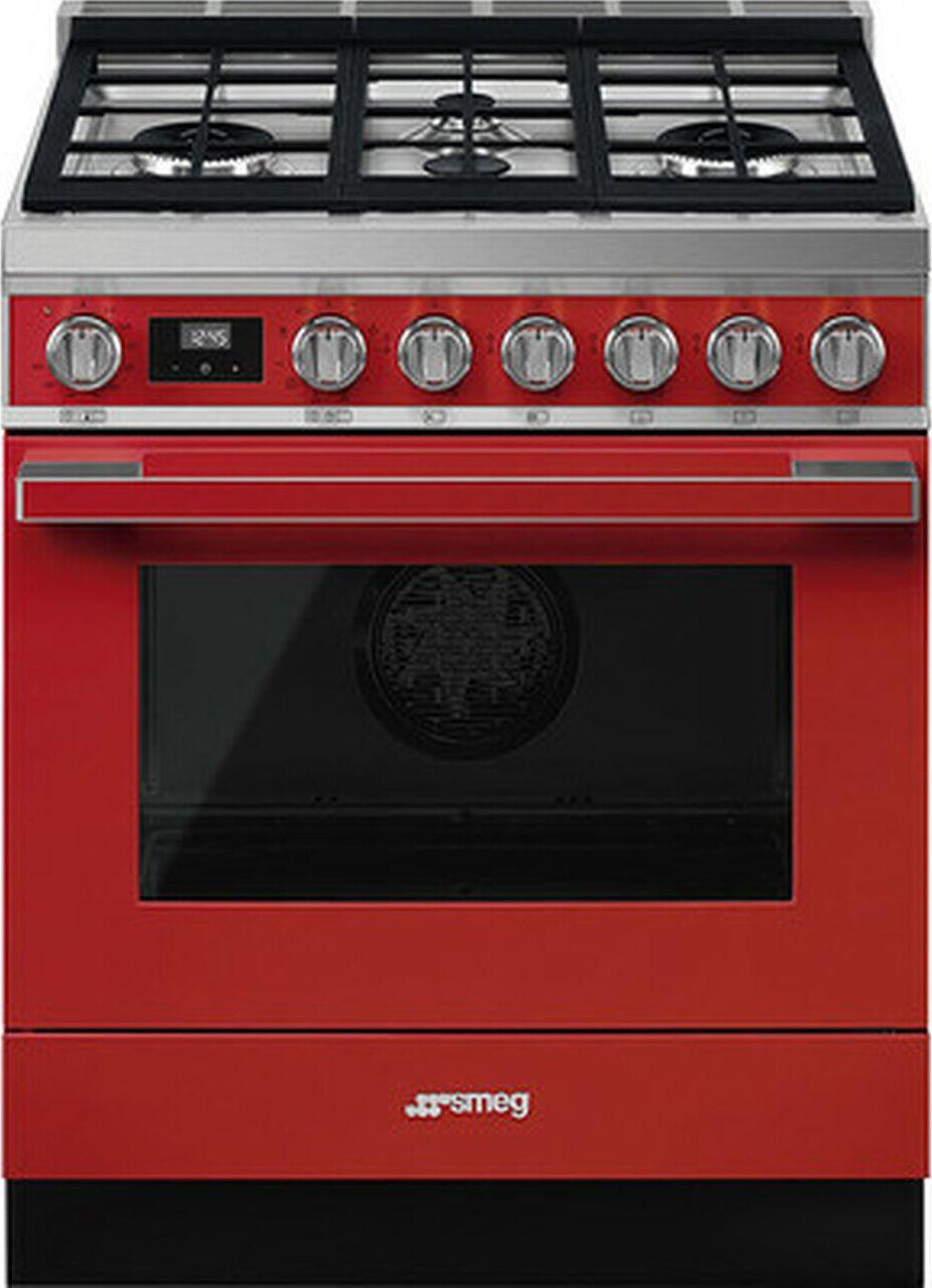 Smeg Portofino 30" Red Freestanding Dual Fuel Natural Gas Sealed Burner Range