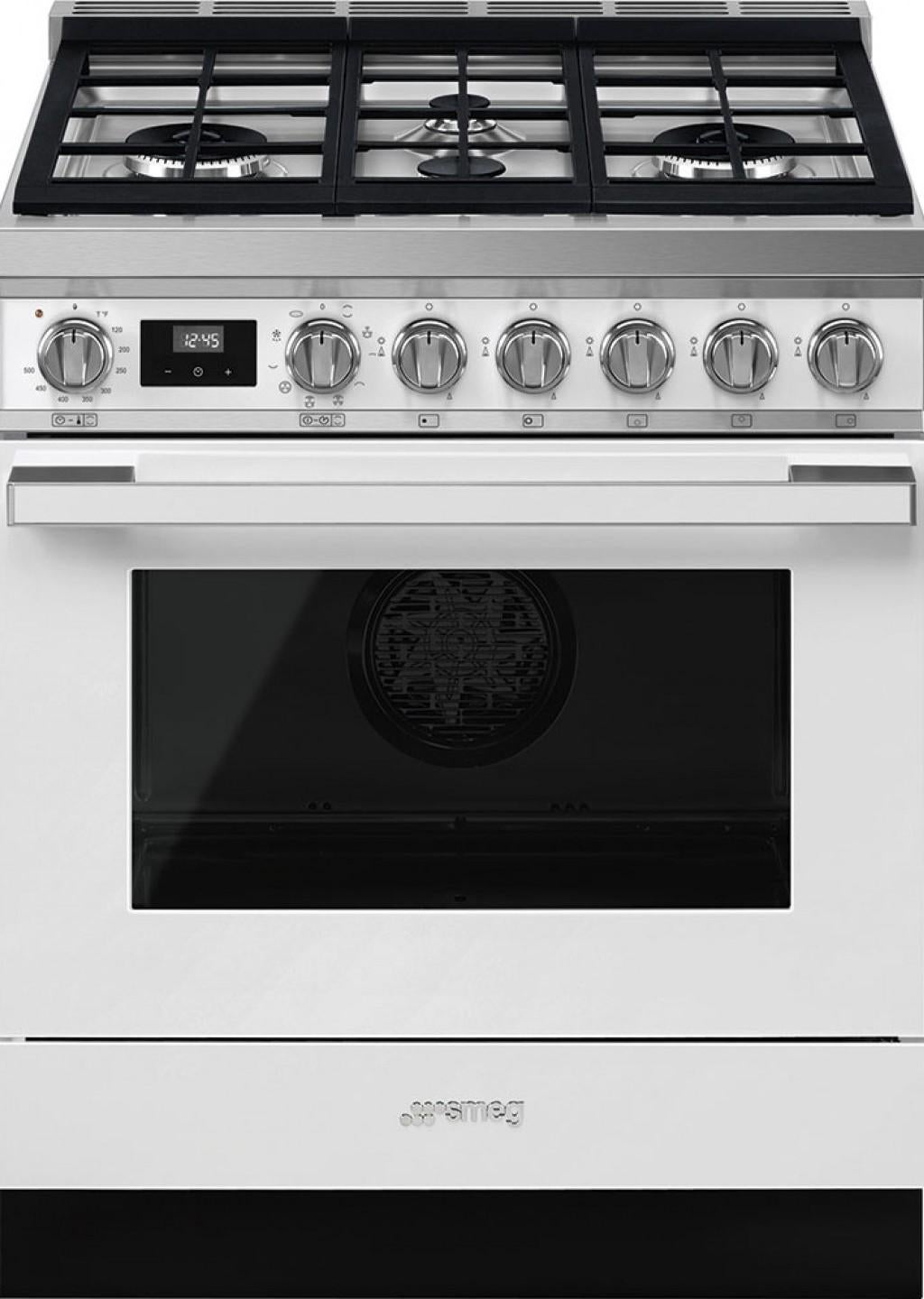 Smeg Portofino 30" White Freestanding Dual Fuel Natural Gas Sealed Burner Range