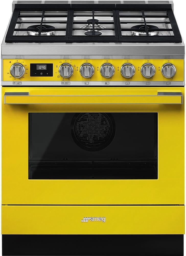 Smeg Portofino 30" Yellow Freestanding Dual Fuel Natural Gas Sealed Burner Range