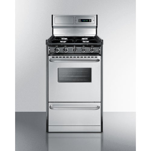 Summit TNM1307BKW 20 Inch Natural Gas Freestanding Range, in Stainless Steel