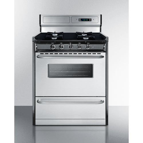 Summit TNM2307BKW  30 Inch Natural Gas, All Gas Freestanding Range in Stainless Steel