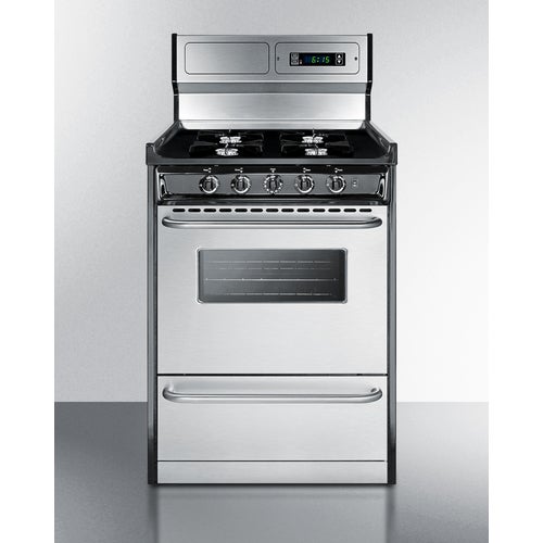 Summit TNM6307BKW 24 Inch Stainless Steel Gas Freestanding Range, in Stainless Steel