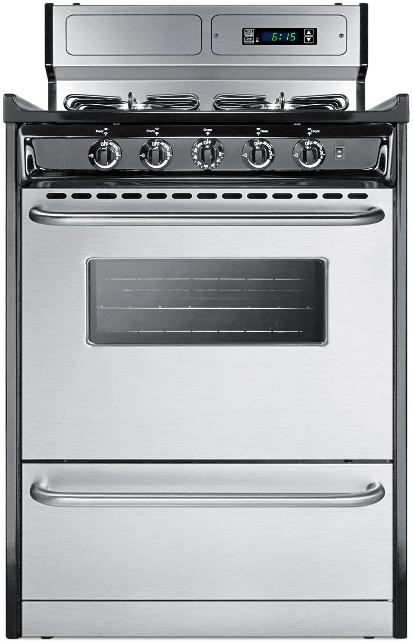 Summit TTM6307BKSW 24 Inch Natural Gas, All Gas Freestanding Range in Stainless Steel