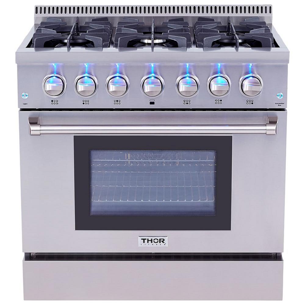Thor Kitchen 36" Stainless Steel Dual Fuel Natural Gas Sealed Burner Range - Con