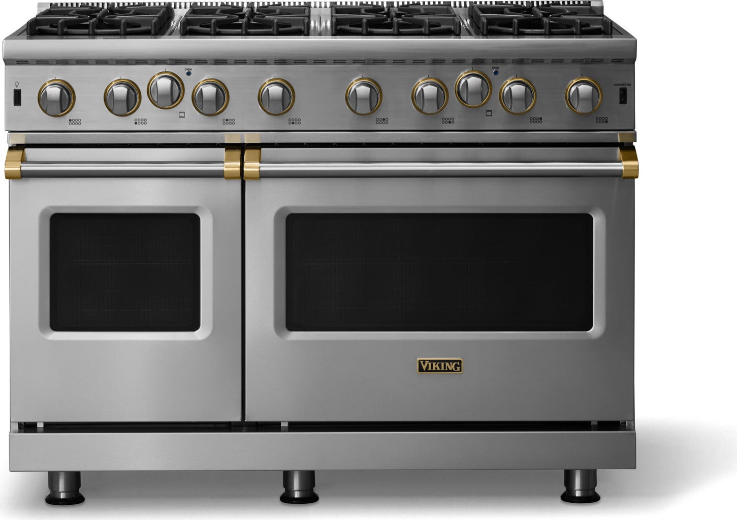 Viking 48 Inch 8 Burner Gas Range With Open Burners: Stainless Steel With Brushed Brass Trim, Natural Gas