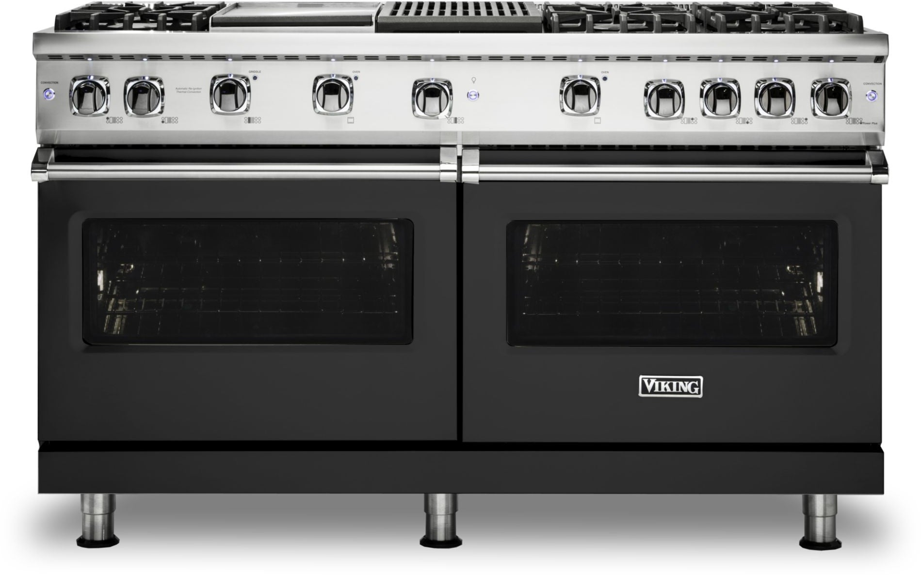 Viking VGR5606GQCS 5 Series 60 Inch Cast Black Gas Convection Double Oven Freestanding Range