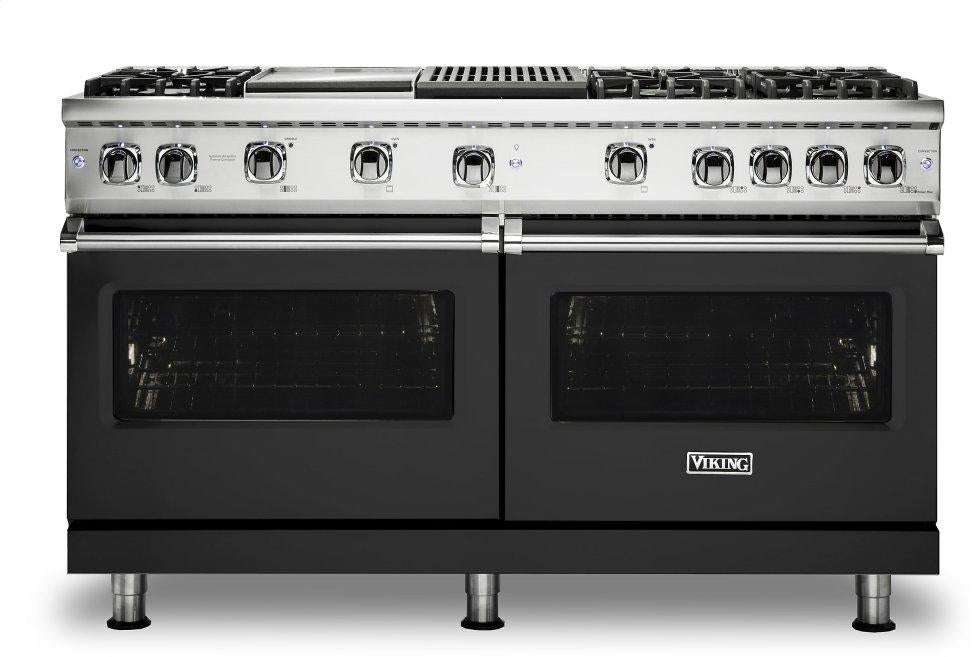 Viking VGR5606GQCSLP  5 Series 60 Inch Cast Black Gas Convection Double Oven Freestanding Range