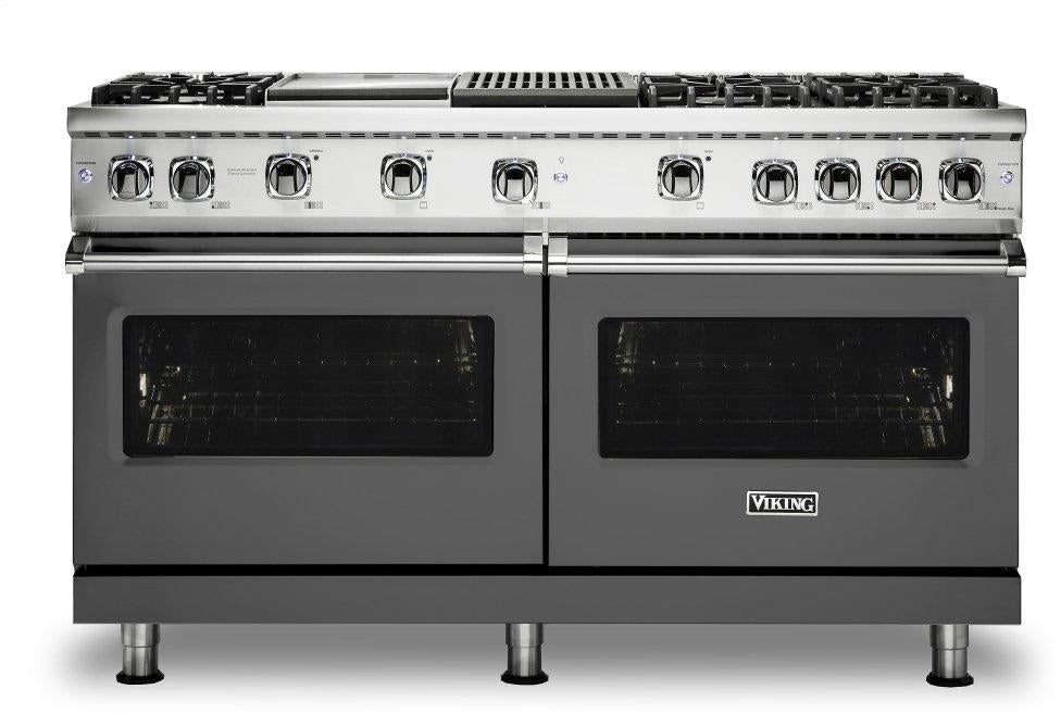 Viking VGR5606GQDGLP  5 Series 60 Inch Damascus Grey Gas Convection Double Oven Freestanding Range