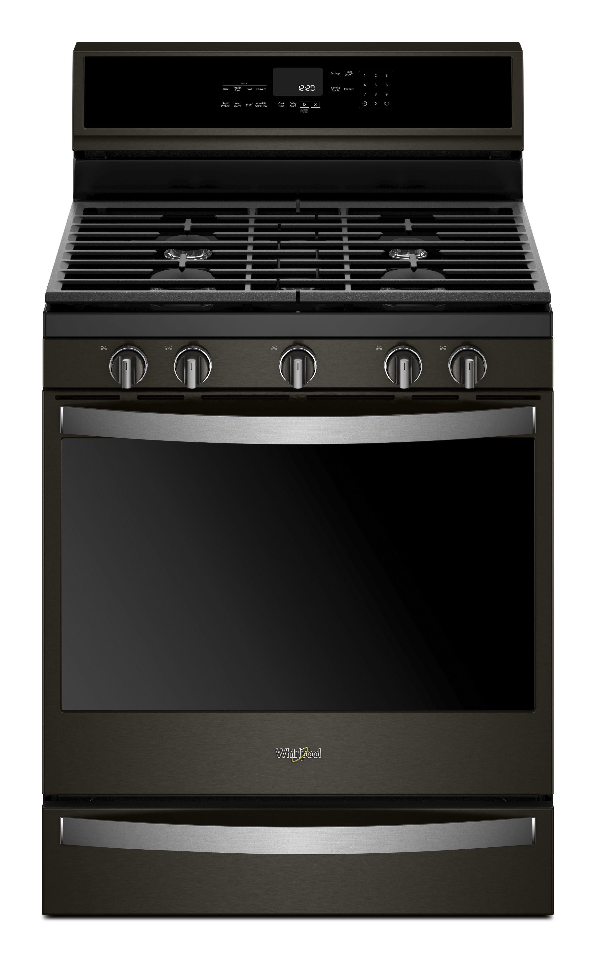 Whirlpool 30" Black Stainless Steel Gas Sealed Burner Range with Griddle - Convection