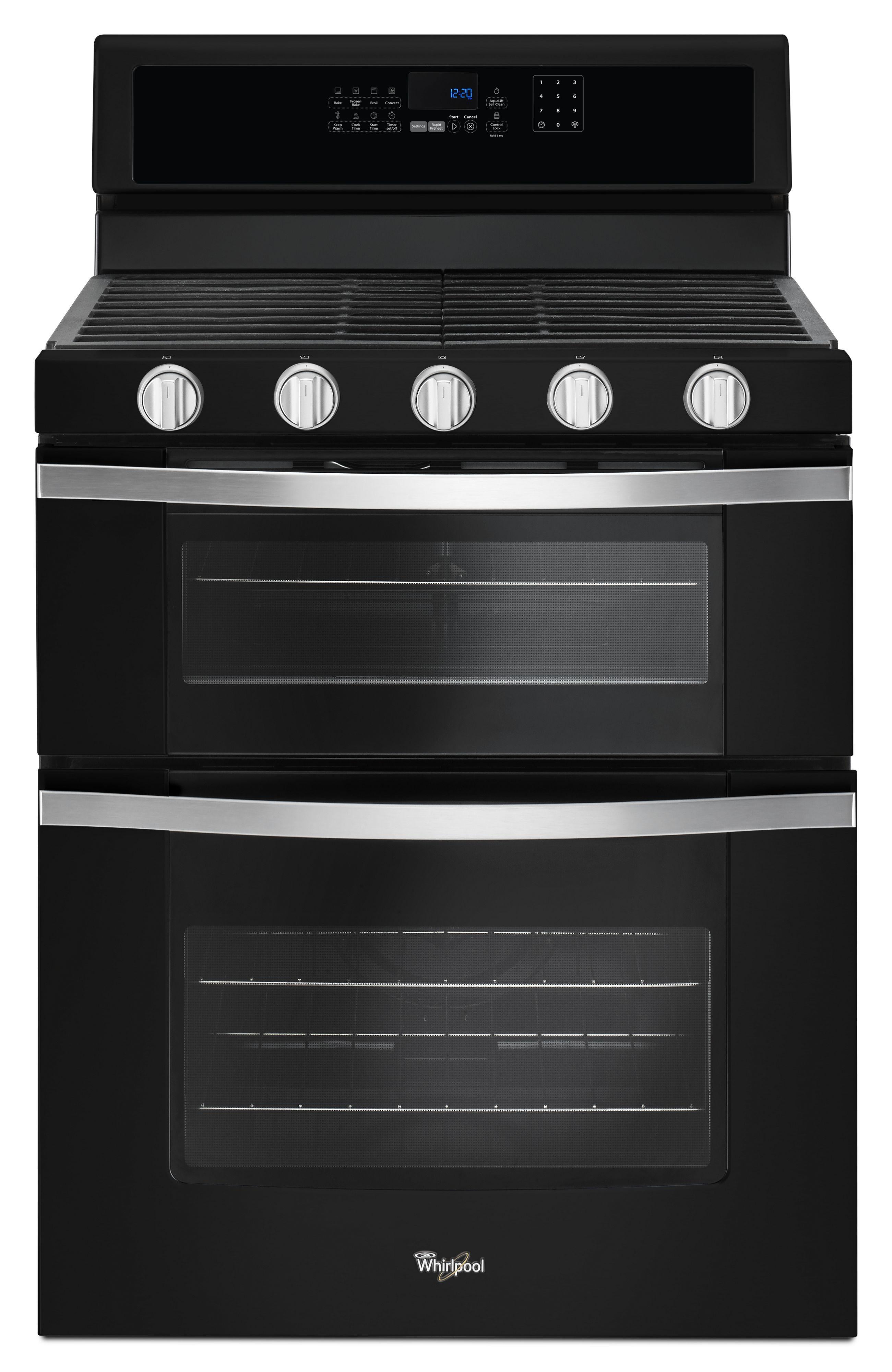 Whirlpool 30" Black Gas Double Oven Range - Convection