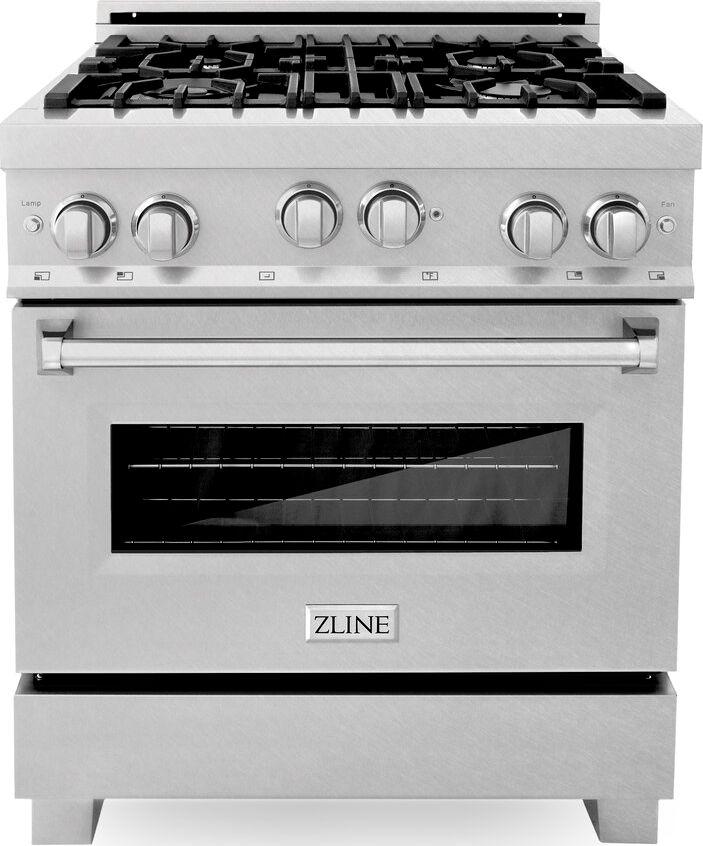 Z Line ZLINE RGSSNBR30 30 Inch DuraSnow Stainless Steel Gas Freestanding Range, in Dura