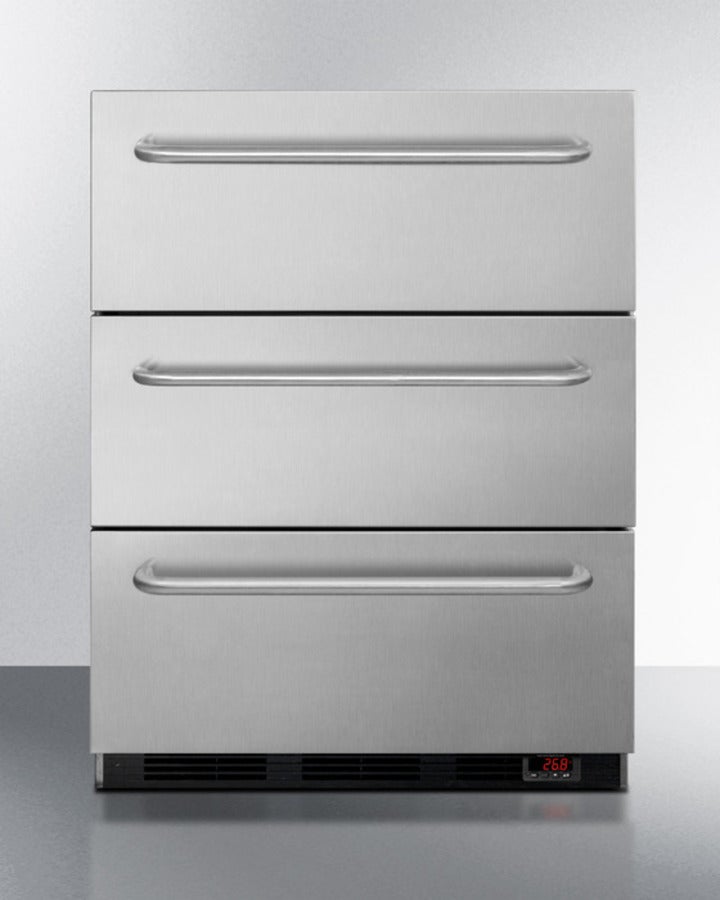 Summit AccuCold EQTemp 24" 3.2 cu. ft. Stainless Steel Freestanding/Built-In Three-Drawer Freezer - ADA Compliant