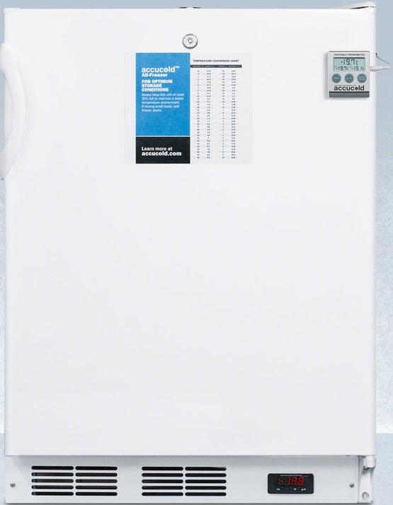 Summit Accucold PLUS2 24" 3.2 cu.ft. White with Lock Pharmaceutical Compact Freezer - ADA Compliant