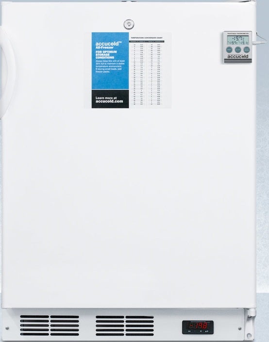 Summit Accucold PLUS2 24" 3.2 cu.ft. White with Lock Built-In Pharmaceutical Undercounter Compact Freezer - ADA Compliant
