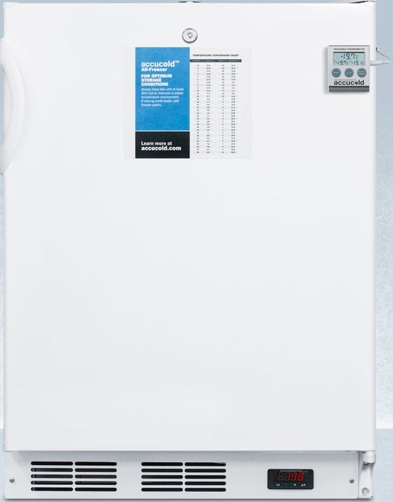 Summit Accucold PLUS2 24" 3.2 cu.ft. White with Lock Built-In Pharmaceutical Compact Freezer - ADA Compliant