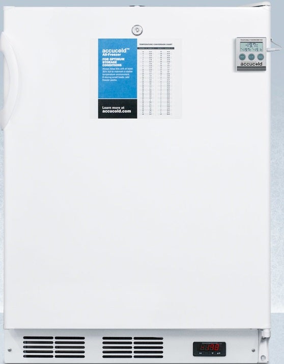 Summit Accucold PLUS2 24" 3.2 cu.ft. White with Lock Pharmaceutical Compact Freezer - ADA Compliant