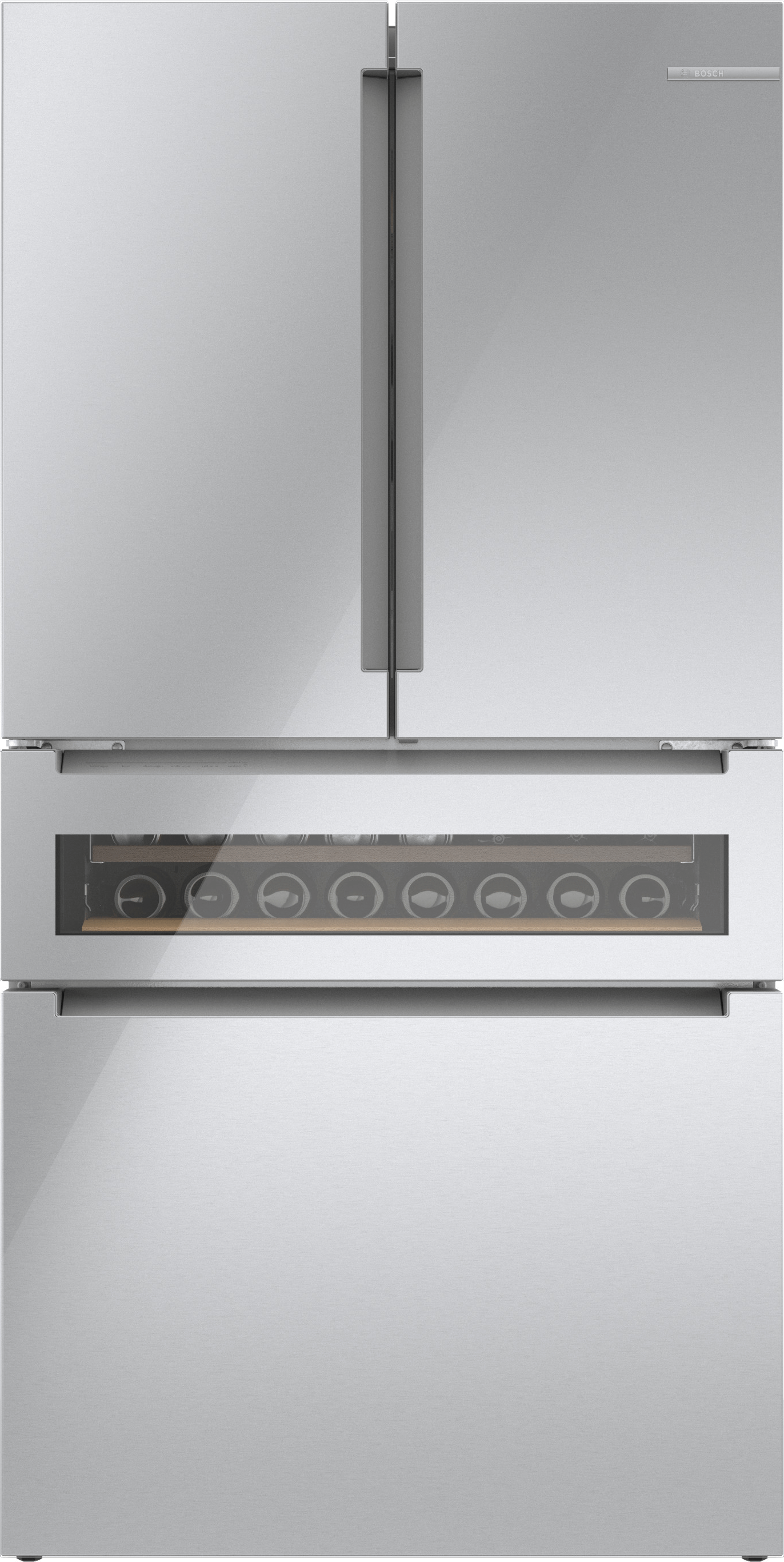 Bosch 800 Series 36 Inch French Door Bottom Mount Refrigerator With Glass Door: Stainless Steel