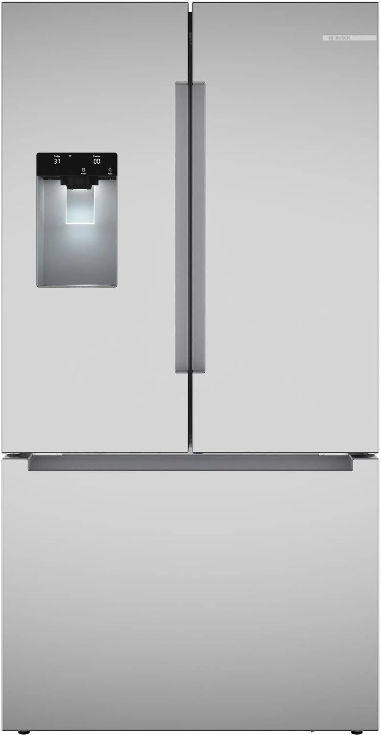 Bosch 36 Inch Freestanding French Door Bottom Mount Smart Refrigerator with 26 Cu. Ft. Total Capacity, Ice and Water Dispenser, QuickIce Pro System?, UltraClarityPro Water Filter, Bottle Fill, Anti-Fingerprint, Home Connect?, Sabbath Mode and ENERGY STAR Qualified: Stainless Steel