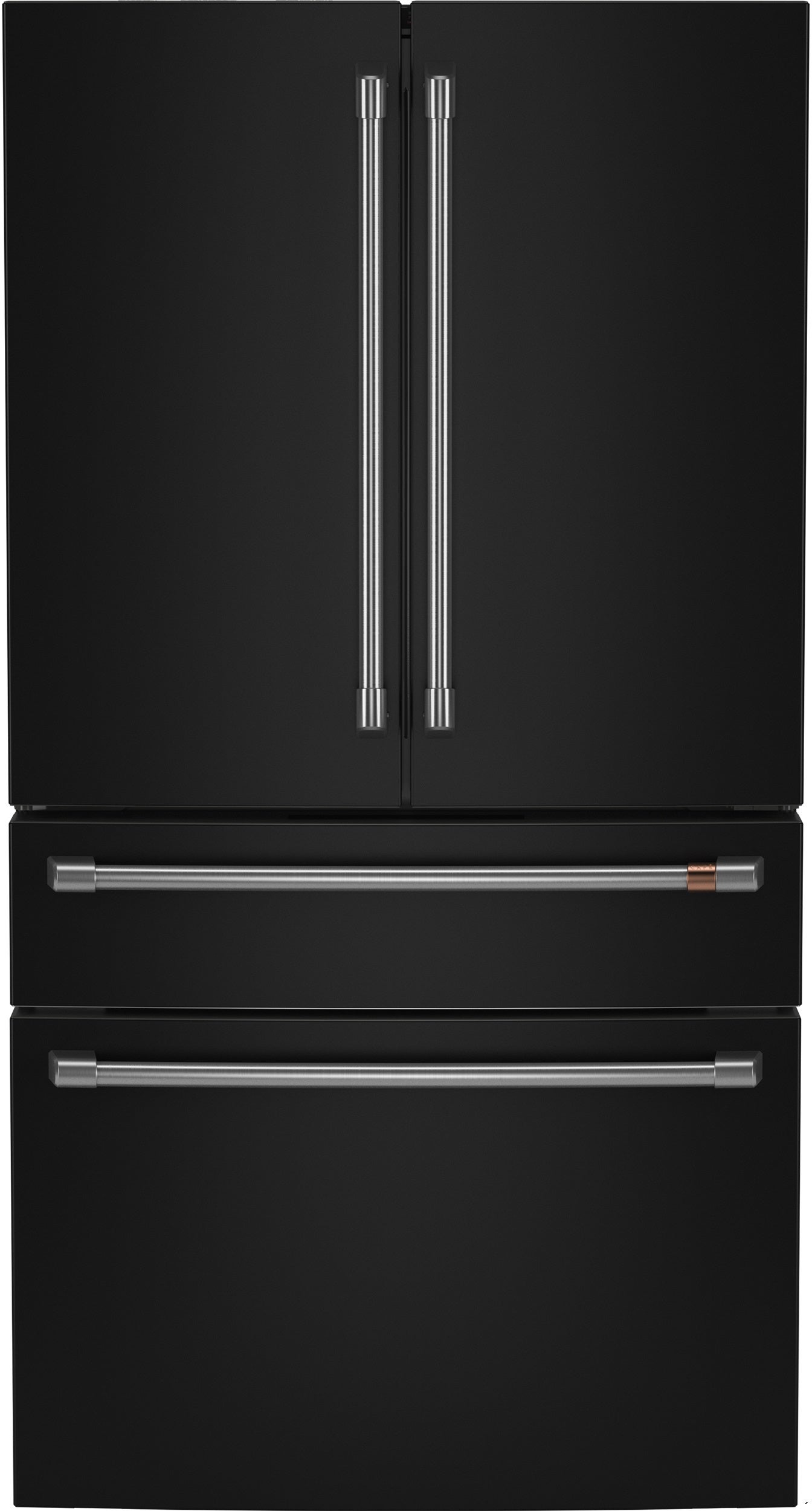 Cafe 36 Inch Counter-Depth Freestanding 4-Door French Door Smart Refrigerator with 23.2 cu. ft. Total Capacity, Dual-Dispense AutoFill Pitcher, TwinChill? Dual Evaporators, Convertible Drawer, Sabbath Mode, OU/CRC Certified and ENERGY STAR Certified: Matte Black