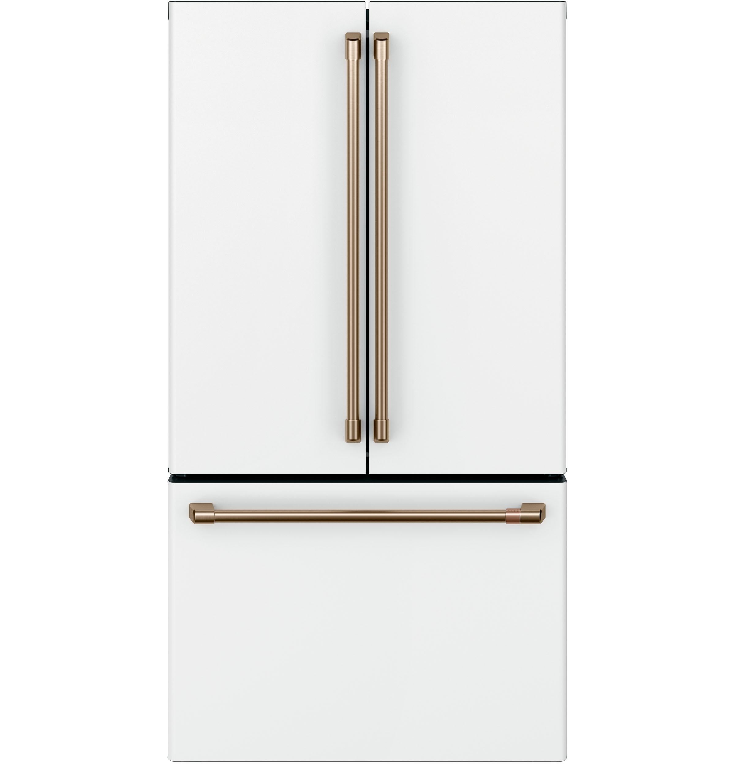 Cafe 36" 23.1 cu. ft. Matte White Counter-Depth French-Door Refrigerator with Dark Gray Cabinet - Energy Star