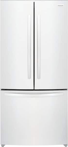 Frigidaire 32 Inch Counter-Depth French Door Refrigerator with 17.6 Cu. Ft. Capacity, Adjustable Storage, Gallon Door Bins, Crispers, Door Alarm, Filtered Water Ice Maker, Water/Air Filter, Sabbath Mode, CSA Listed, and Energy Star Certified: White