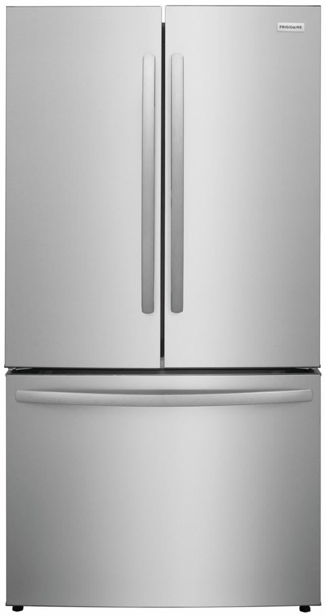 Frigidaire 36 Inch Freestanding French Door Refrigerator with 28.8 cu. ft. Capacity, 3 Glass Shelves, Full-Width Drawer, Gallon Door Bins, EvenTemp? Cooling, Internal Water Dispenser, and ENERGY STAR : Smudge Proof Stainless Steel