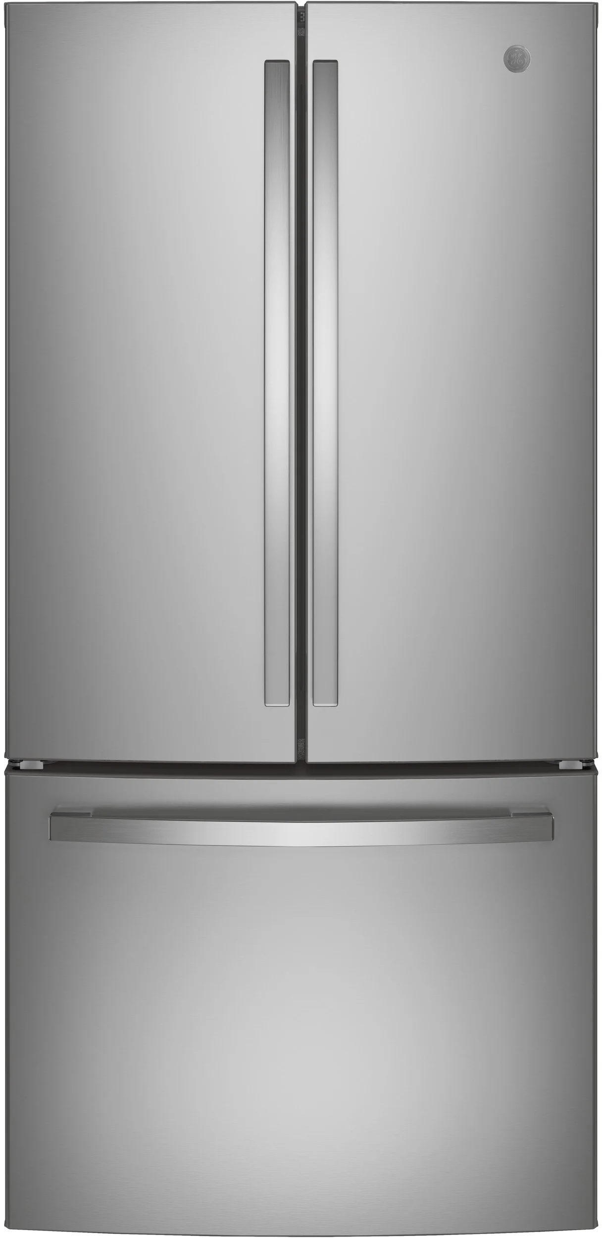 GE GNE25JYKFS 33 Inch Fingerprint Resistant Stainless Steel French Door Refrigerator, in Fingerprint Resistant Stainless Steel