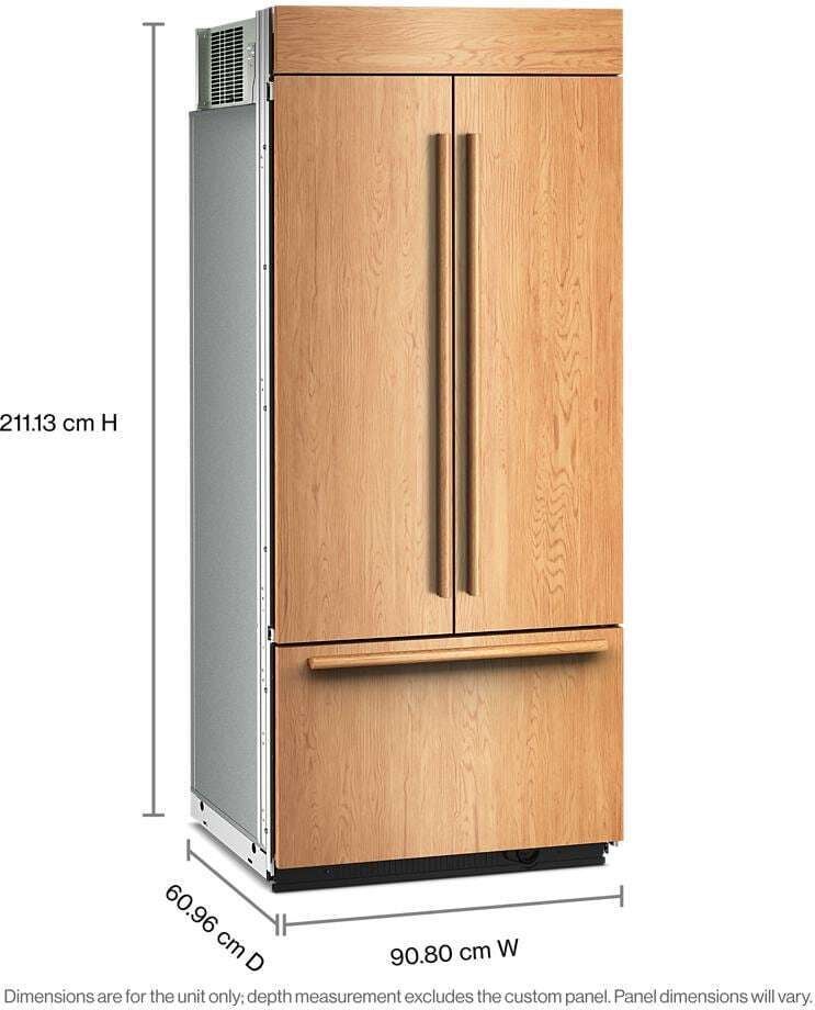 KitchenAid 20.8 Cu. Ft. 36 Inch Built-In Panel-Ready French Door Bottom Mount Refrigerator with Platinum Interior: Panel Ready