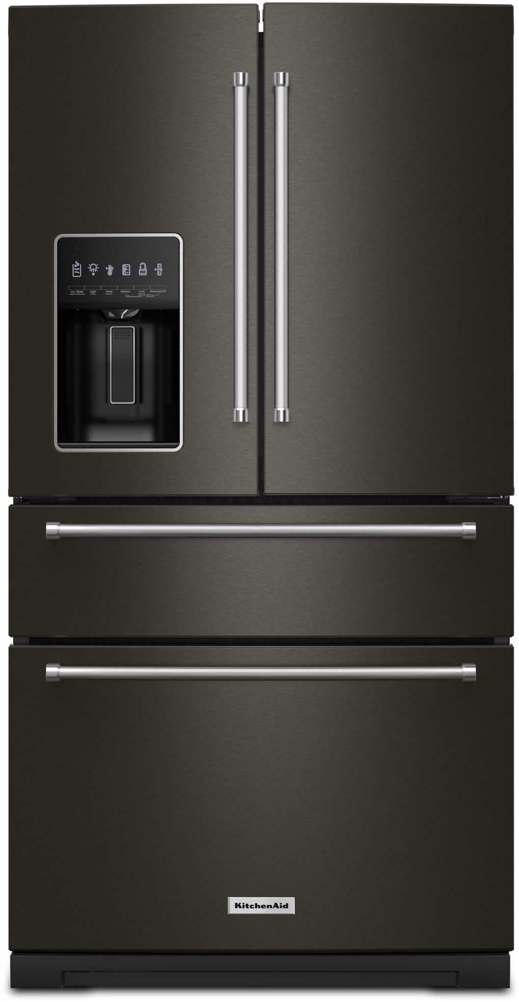 KitchenAid 36 Inch French Door Refrigerator with 26.2 Cu. Ft. Capacity and Platinum Interior: Black Stainless Steel with PrintShield Finish