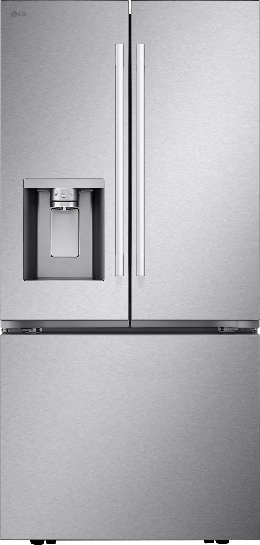 LG 20 cu.ft. 3 Door French Door, 33 Wide Counter Depth MAX, Slim In Door Ice and Water dispenser, Dual Ice, New Hybrid Handle: Printproof Stainless Steel