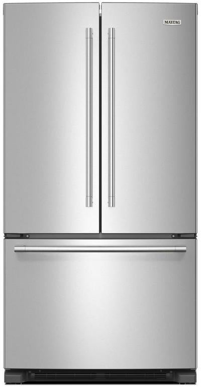 Maytag 36 Inch Freestanding French Door Refrigerator with 25.2 cu. ft. Capacity, 5 Glass Shelves, FreshLock™ Crisper, Gallon Bins, Deli Drawer, Interior Water Dispenser, Ice Maker, and ENERGY STAR®: Fingerprint Resistant Stainless Steel