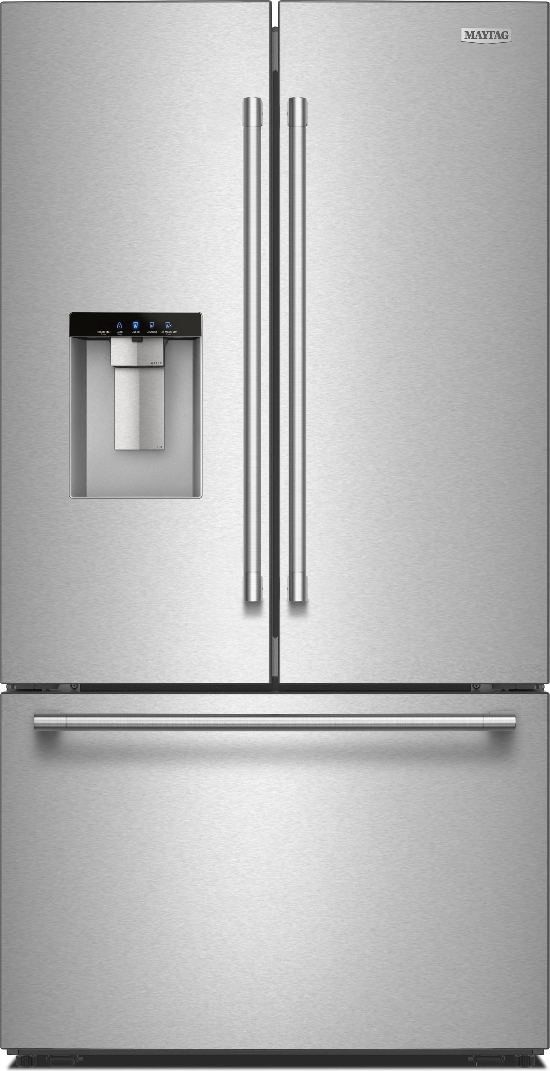 Maytag 36 Inch 30 Cu. Ft. XL Capacity French Door Bottom Mount Refrigerator with In-Door-Ice Dispensing System: Stainless Steel