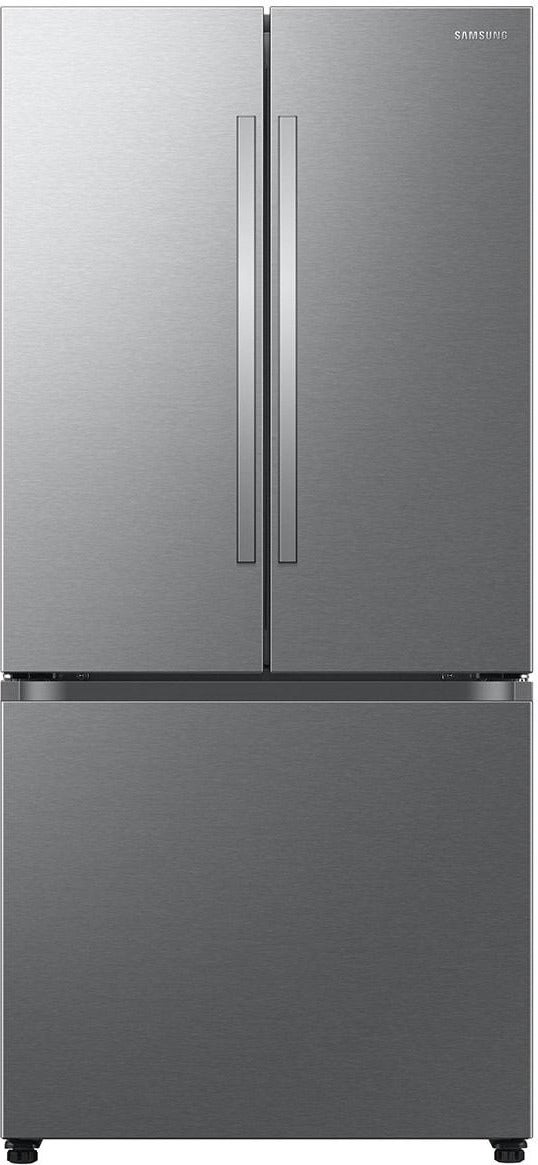 Samsung 33 Inch Freestanding 3-Door French Door Refrigerator with 25 cu. ft. Total Capacity, Slide-in Shelf, Power Cool & Power Freeze, Auto Ice Maker, AI Energy Mode, Wi-Fi, ADA Compliant, and Energy Star Rated: Fingerprint Resistant Stainless Steel