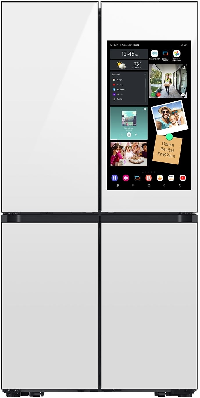 Samsung 36 Inch Smart 4-Door Flex™ French Door Refrigerator with 29 cu. ft. Capacity, AI Family Hub+™, AI Vision Inside™, FlexZone, Beverage Center™, Auto Open Door, Dual Ice Maker, ADA Compliant, and ENERGY STAR®: White Glass