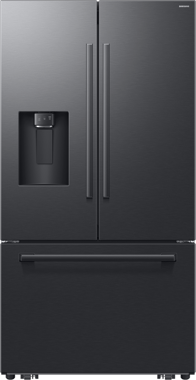 Samsung 36 Inch Freestanding 3-Door French Door Refrigerator with 29 cu. ft. Total Capacity, Power Cool & Power Freeze, Three Ice Types, Sphere Ice, AI Precise Cooling, Wi-Fi, ADA Compliant, and Energy Star Rated: Fingerprint Resistant Matte Black Steel