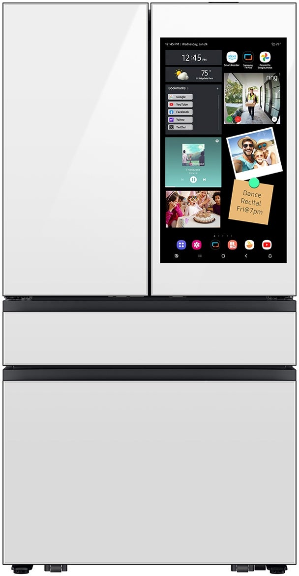 Samsung 36 Inch Smart Counter-Depth 4-Door French Door Refrigerator with 22.5 cu. ft. Capacity, Beverage Center™, FlexZone™ Drawer, Family Hub™+, Wi-Fi Enabled, Dual Ice Maker, Door Alarm, Auto Open Door, Slide-In Shelf, and ENERGY STAR® (Samsung Panels Required): White